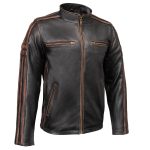 Milwaukee Leather Men’s Copperline Black Leather Moto Café Racer Jacket, Stand Collar, 6 Pockets – SFM1816