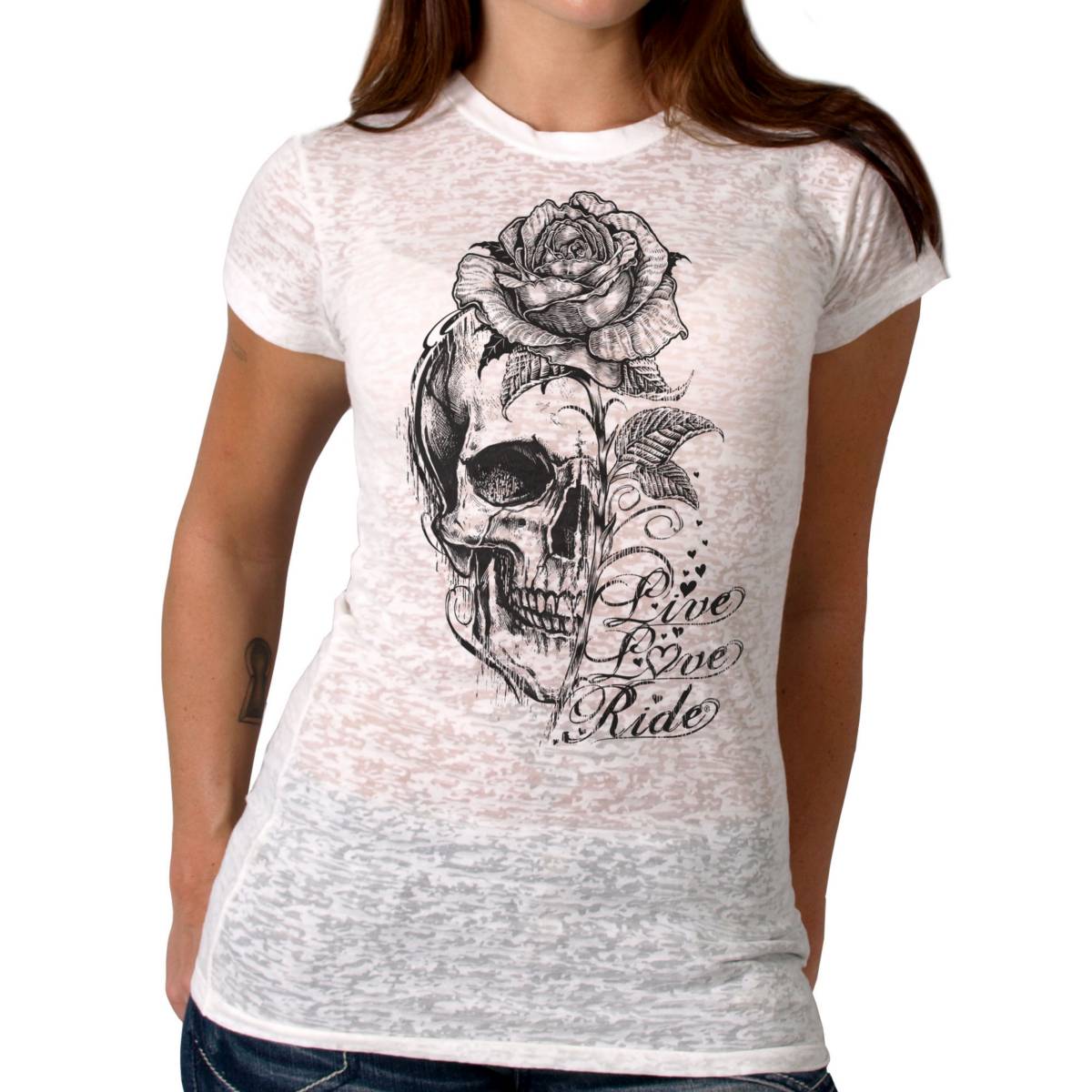 1-glc1583-m01-dbrew.jpg Hot Leathers Ladies Burnout Stem Skull T-Shirt GLC1583 - Image 1