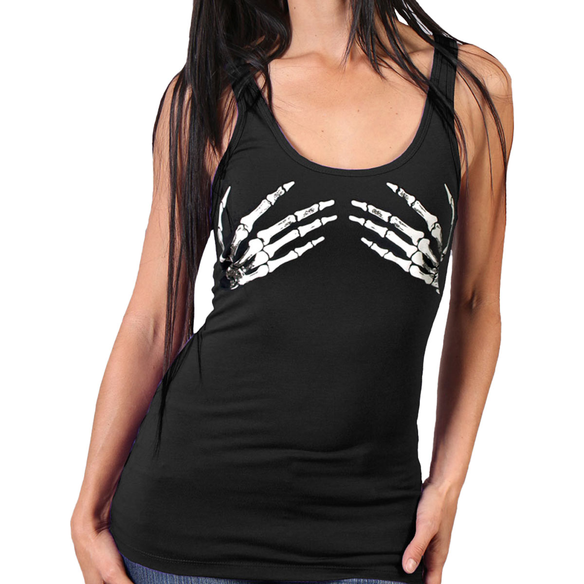 1-glr2074.jpg Hot Leathers GLR2074 Ladies Skeleton Hands Tank Top Shirt - Image 1