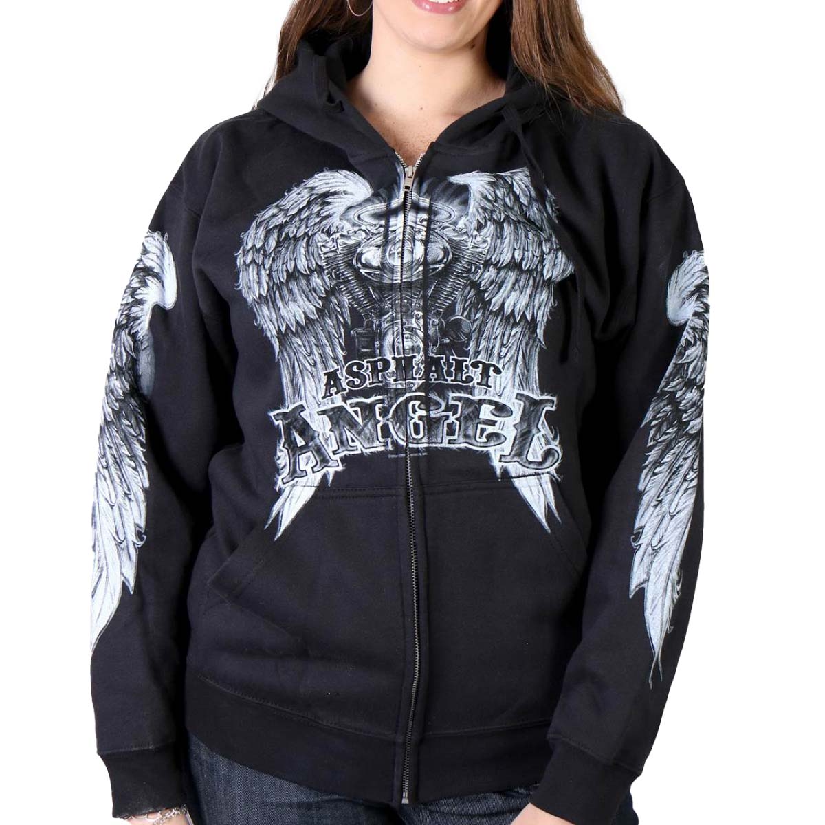 1-glz4009-m01-jauge.jpg Hot Leathers GLZ4009 Women’s Asphalt Angel Black Zipper Hoodie - Image 1