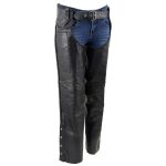 Milwaukee Leather Women’s Black Braided Leather Motorcycle Chaps w/ Stretch Panels, Adjustable Fit – LKL16700