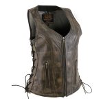 Milwaukee Leather Women’s Bella Distressed Brown Leather Motorcycle Vest with Side Laces – LKL4719