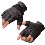 Milwaukee Leather MG7548 Men’s Black Leather Mesh Gel Palm Fingerless Reflective Motorcycle Gloves