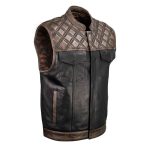 Milwaukee Leather MLM3529 Men’s Black & Brown Paisley Lined Leather Vest w/ Accent Stitching & Armhole Trim