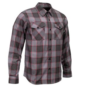 MMCC Men’s The Shadow Grey Red Plaid Flannel Shirt – 100% Cotton with Microfiber Wipe Panel – MMC11603