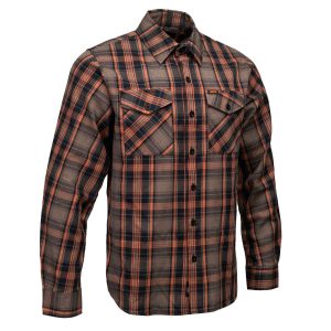 MMCC Men’s Brimstone Plaid Black Orange Tan Flannel Shirt – 100% Cotton with Microfiber Wipe Panel – MMC11608