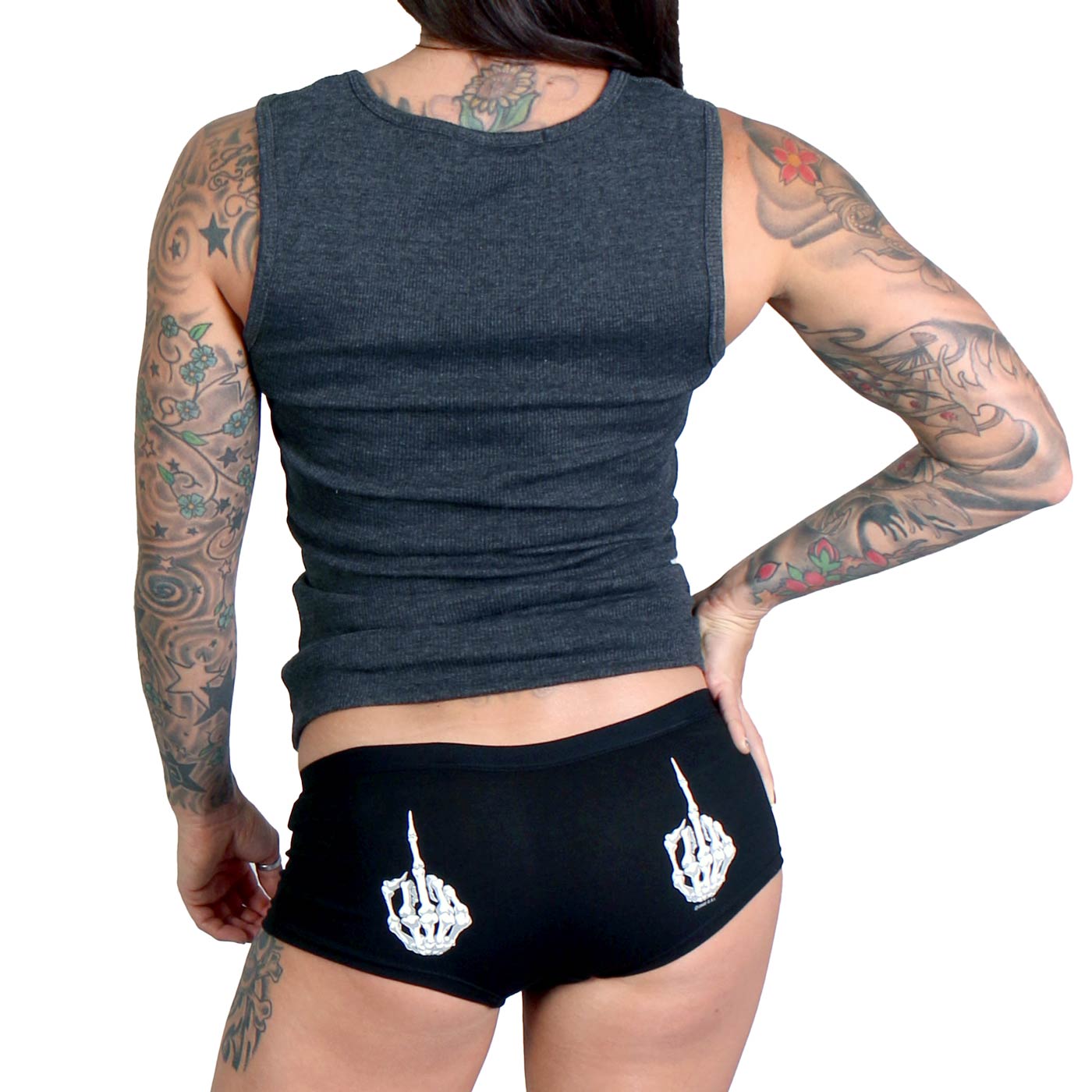 1-mplh222004-ptb7061-main-web.jpg Hot Leathers PTB7061 Skeleton Middle Finger Biker Boy Shorts - Image 1