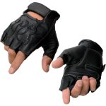 Milwaukee Leather SH198 Men’s Black Leather Gel Padded Palm Fingerless Motorcycle Gloves w/ Flame Embroidery