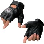 Milwaukee Leather SH351 Men’s ‘Flaming Skull’ Black Leather Fingerless Gloves