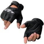 Milwaukee Leather SH352 Men’s Black Leather Gel Padded Palm Fingerless Motorcycle Hand Gloves W/ ‘Embroidered Flaming Eagle’