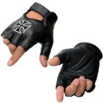Milwaukee Leather SH354 Men’s ‘Iron Cross’ Black Leather Fingerless Gloves