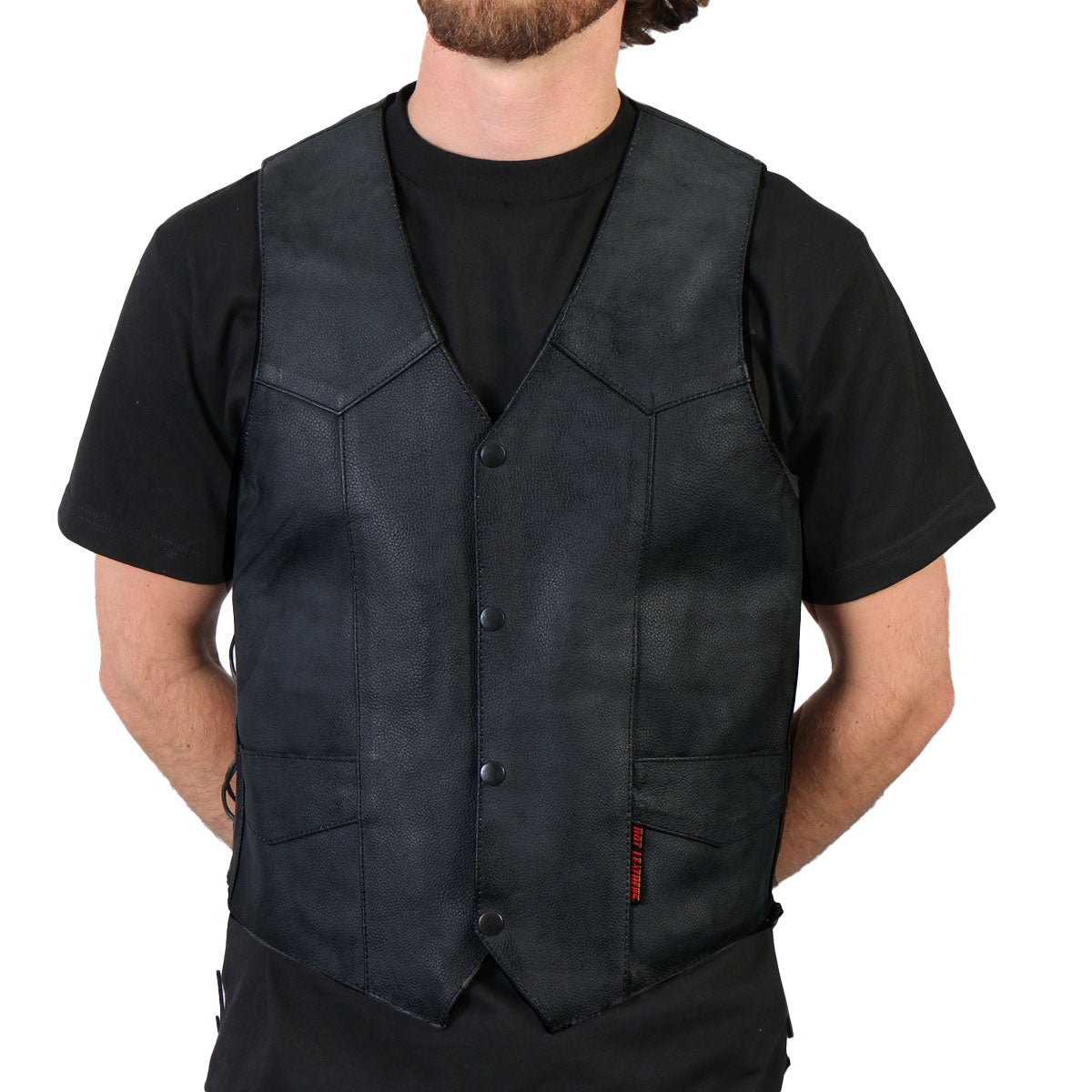 1-vsm1033.jpg Hot Leathers VSM1033 Men’s Black ‘Classic Side Lace’ Leather Vest - Image 1