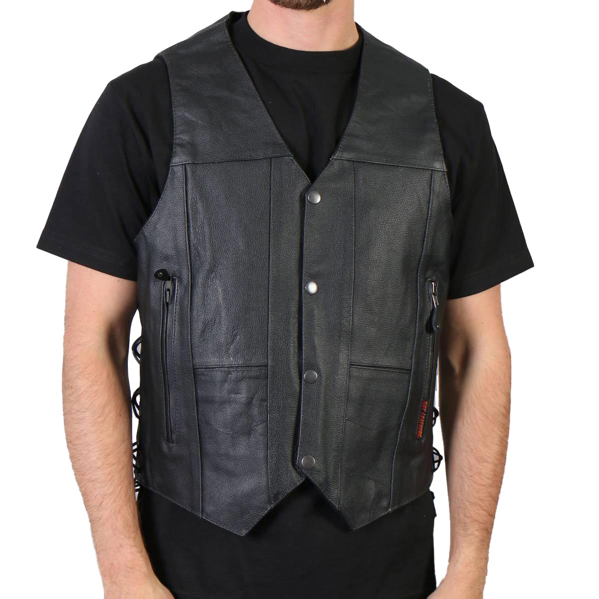 1-vsm1034-m01-bill.jpg Hot Leathers VSM1034 Men’s Black ’10 Pocket’ Cowhide Leather Vest - Image 1