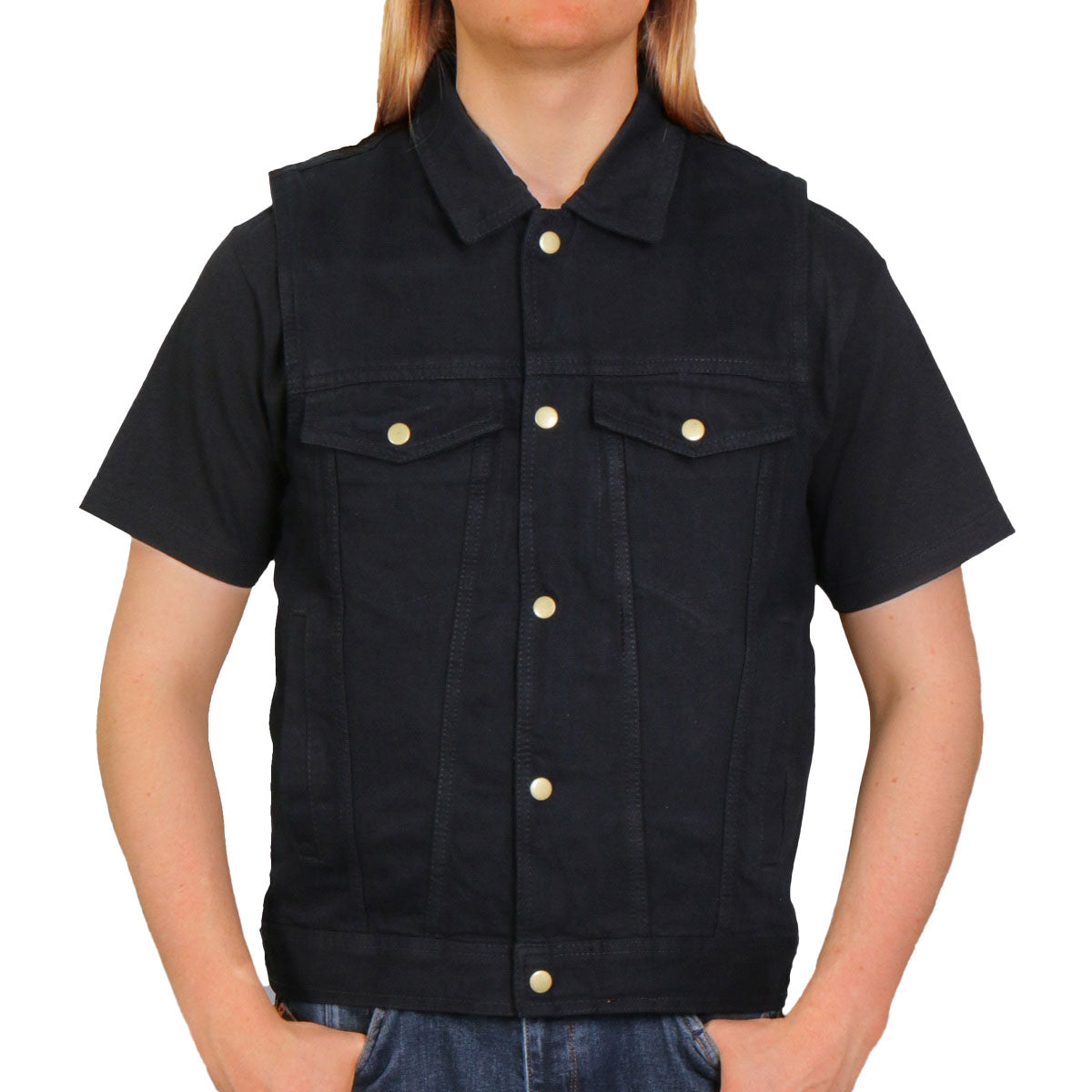 1-vsm6002-web.jpg Hot Leathers VSM6002 Men’s Black Denim Vest - Image 1