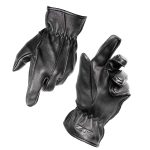 Z1R Men’s Black Premium Deerskin Leather Motorcycle Riders Gloves w/ Cinch Wrist Closure