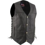 USA Leather 1204 Men’s Black ‘Dime’ Classic Leather Ten Pocket Motorcycle Biker Vest with Side Laces