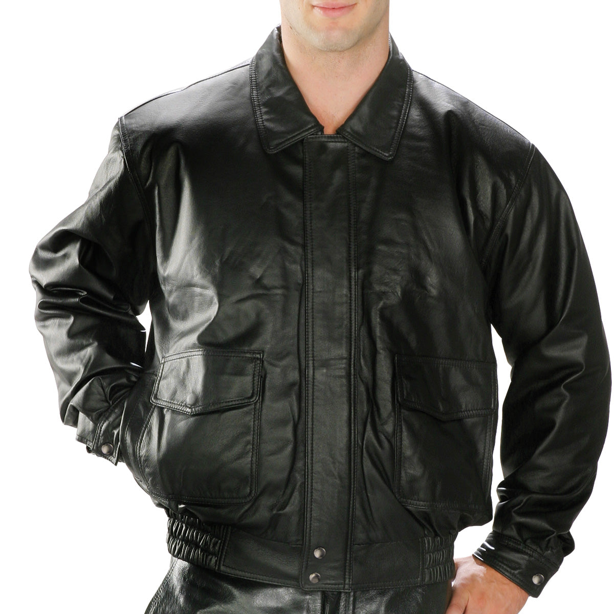1515-black-main.jpg USA Leather 1515 Men’s Black ‘Classic Aviator’ Bomber Leather Jacket - Image 1