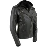 Milwaukee Leather LKL2739 Women’s Black Premium Leather Vented Motorcycle Biker Jacket w/ Hoodie