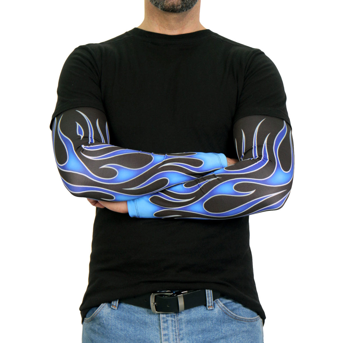 arm1005-m03-sdale-edit-a.jpg Hot Leathers ARM1005 Flames Blue Arm Sleeve - Image 1