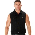 Milwaukee Leather Men’s Outrider Black Denim Motorcycle Rider Vest with Shirt Collar – MDM3081