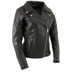 Milwaukee Leather LKL27001 Women’s Classic Braided Premium Black Leather Fitted Motorycle Riders Biker Jacket