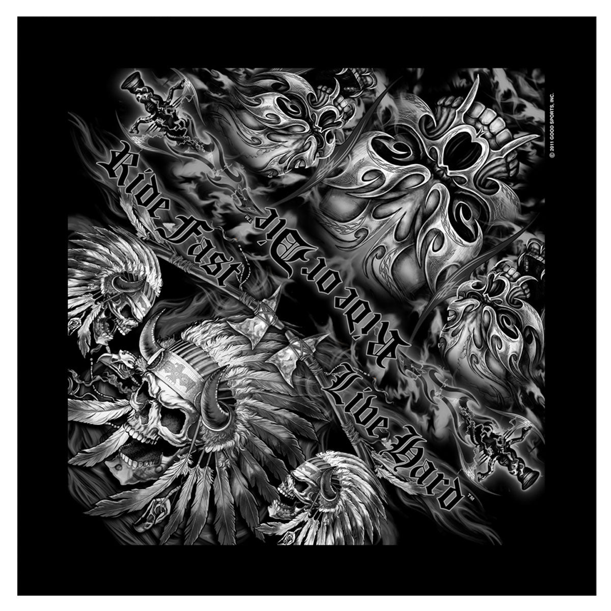 bab1061-a01.jpg Hot Leathers BAB1061 Indian Skull Ride Fast Live Hard Bandana - Image 1