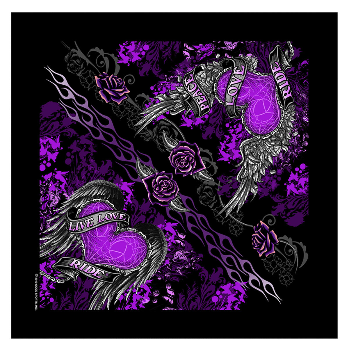 bab1062-a01.jpg Hot Leathers BAB1062 Ladies Banner Heart Live Love Ride Bandana - Image 1