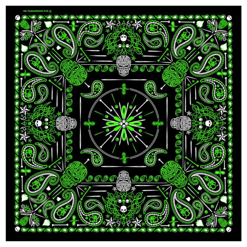 bab1068-a01.jpg Hot Leathers BAB1068 Green Paisley Skulls Bandana - Image 1