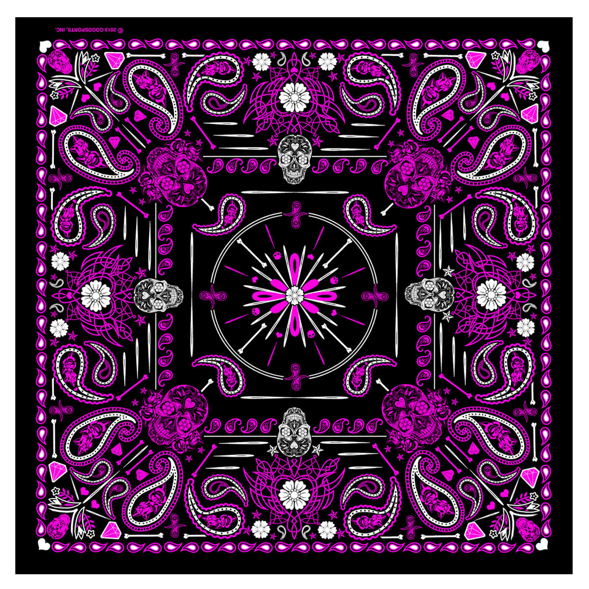 bab1071-a01.jpg Hot Leathers BAB1071 Ladies Pink Paisley Skulls Bandana - Image 1