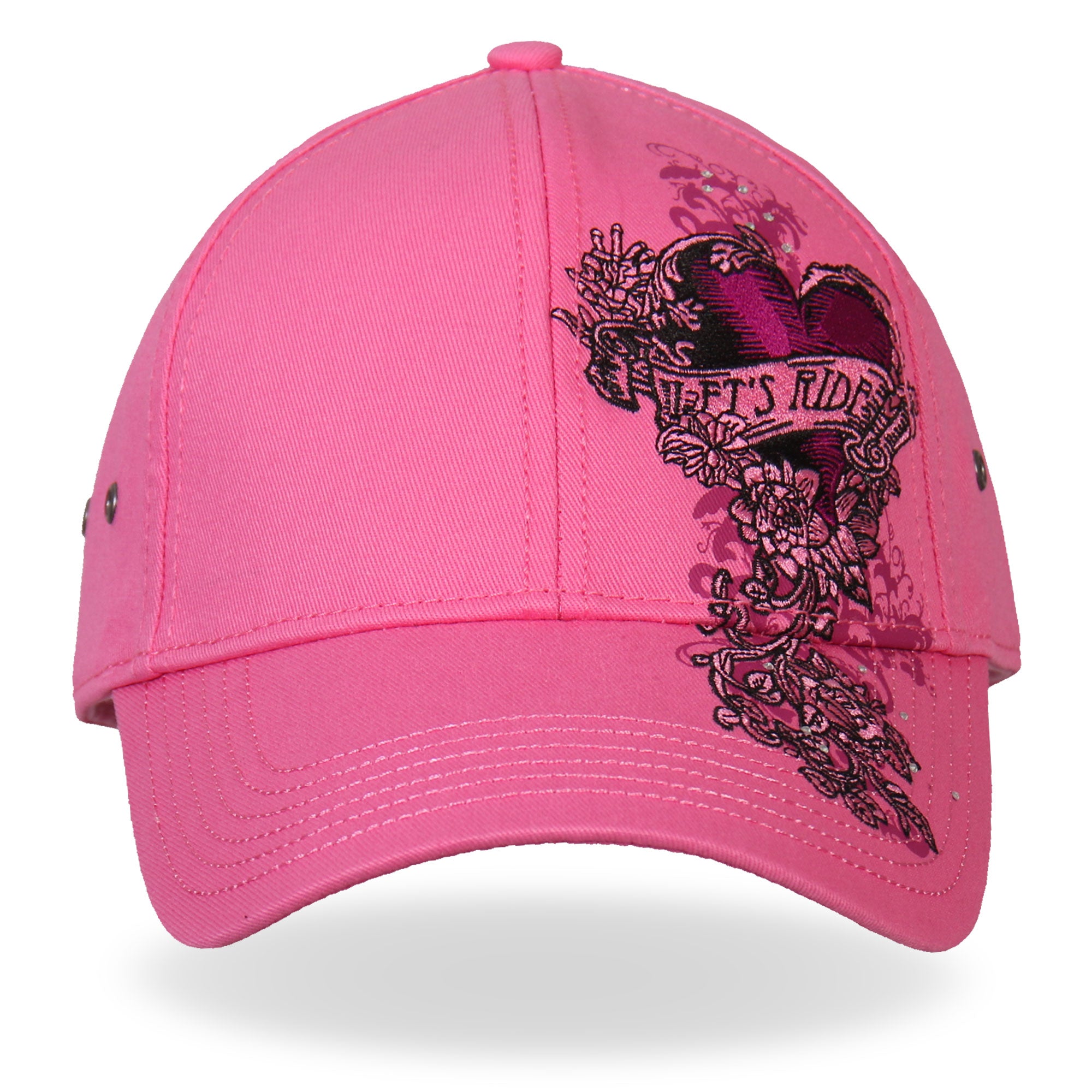 bca1043-a01.jpg Hot Leathers BCA1043 Ladies Let’s Ride Heart Pink Ball Cap - Image 1