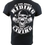 Biker Clothing Co. BCC116008 Men’s Black ‘Riding Living’ Motorcycle Cotton Skull T-Shirt