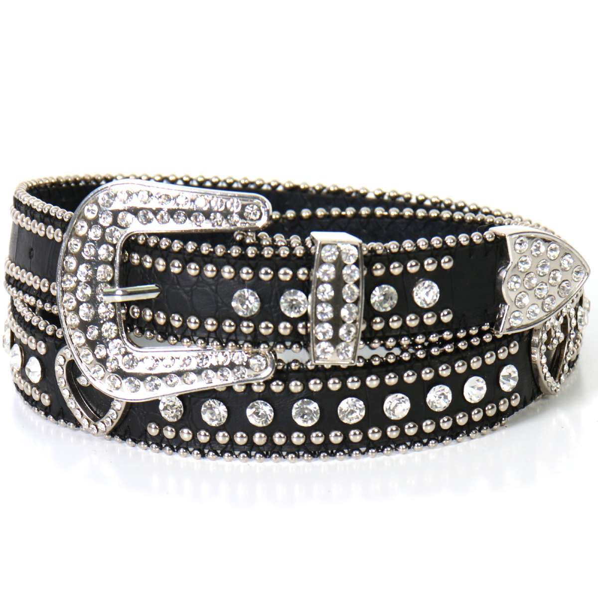bla1076-a01.jpg Hot Leathers BLA1076 Hearts, Studs and Rhinestones Leather Belt - Image 1
