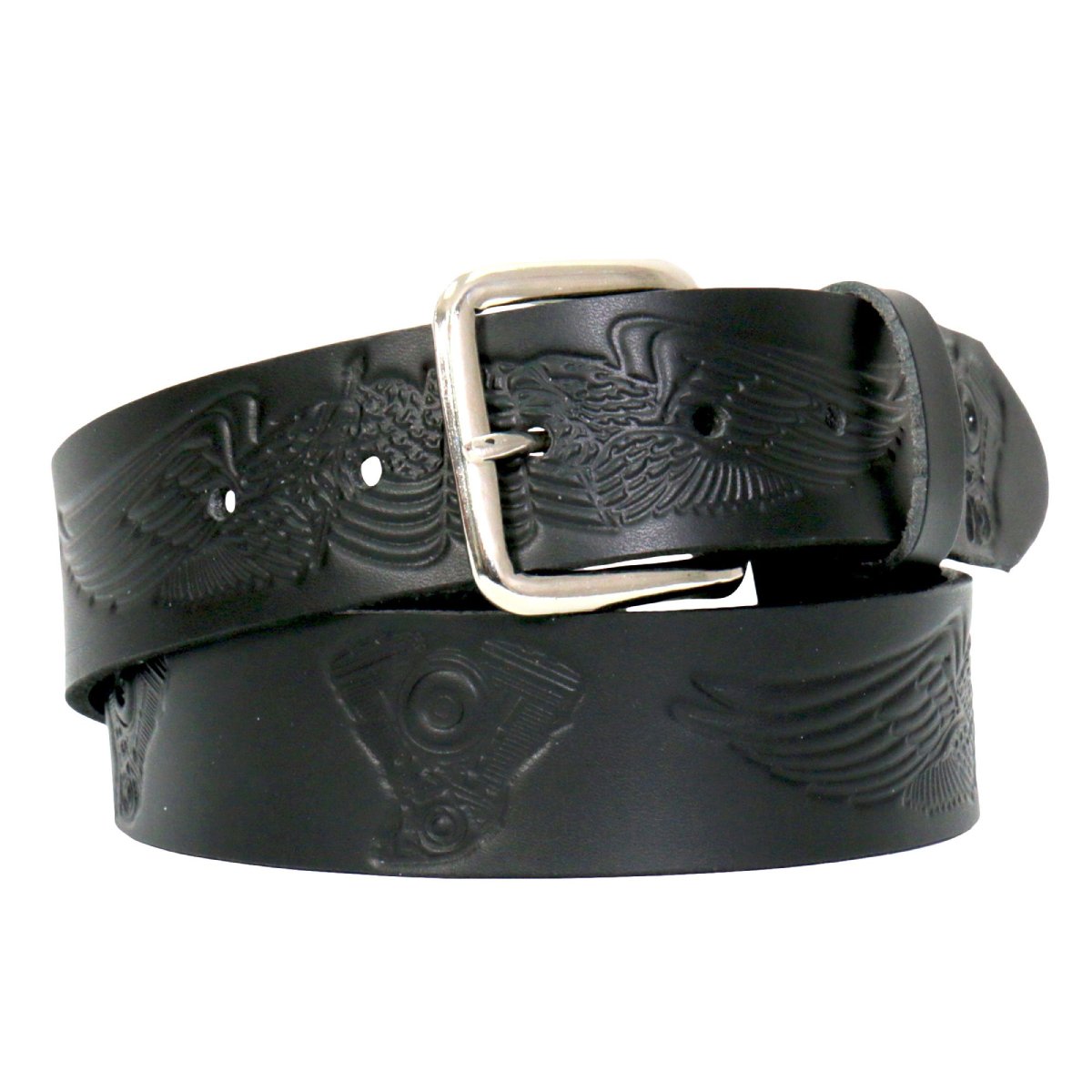 bla1126-a01.jpg Hot Leathers BLA1126 Wings and Motors Embossed Leather Belt - Image 1