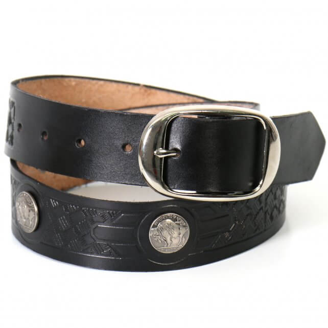 ble1008-a01.jpg Hot Leathers BLE1008 Buffalo Nickel Black Leather Belt - Image 1