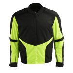 M Boss Motorcycle Apparel BOS11706 Men’s Black/Hi-Vis Green Nylon Motorcycle Racer Jacket with Armor Protection