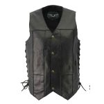 M-Boss Motorcycle Apparel BOS13517 Men’s Classic Black Leather ‘Side Laced’ Motorcycle Biker Rider Vest