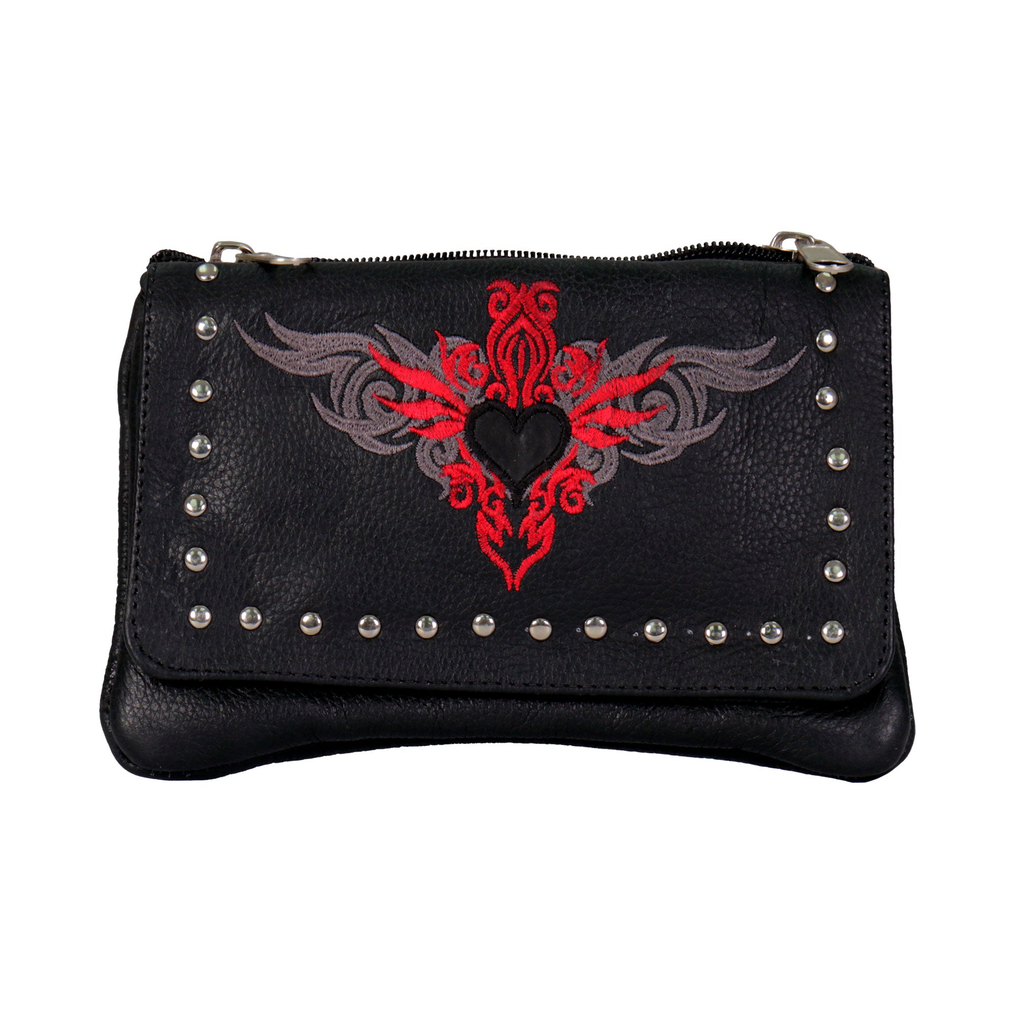 cpe2001-a01.jpg Hot Leathers CPE2001 Reflective Heart with Studs Clip Pouch-8″X5″X1″ - Image 1
