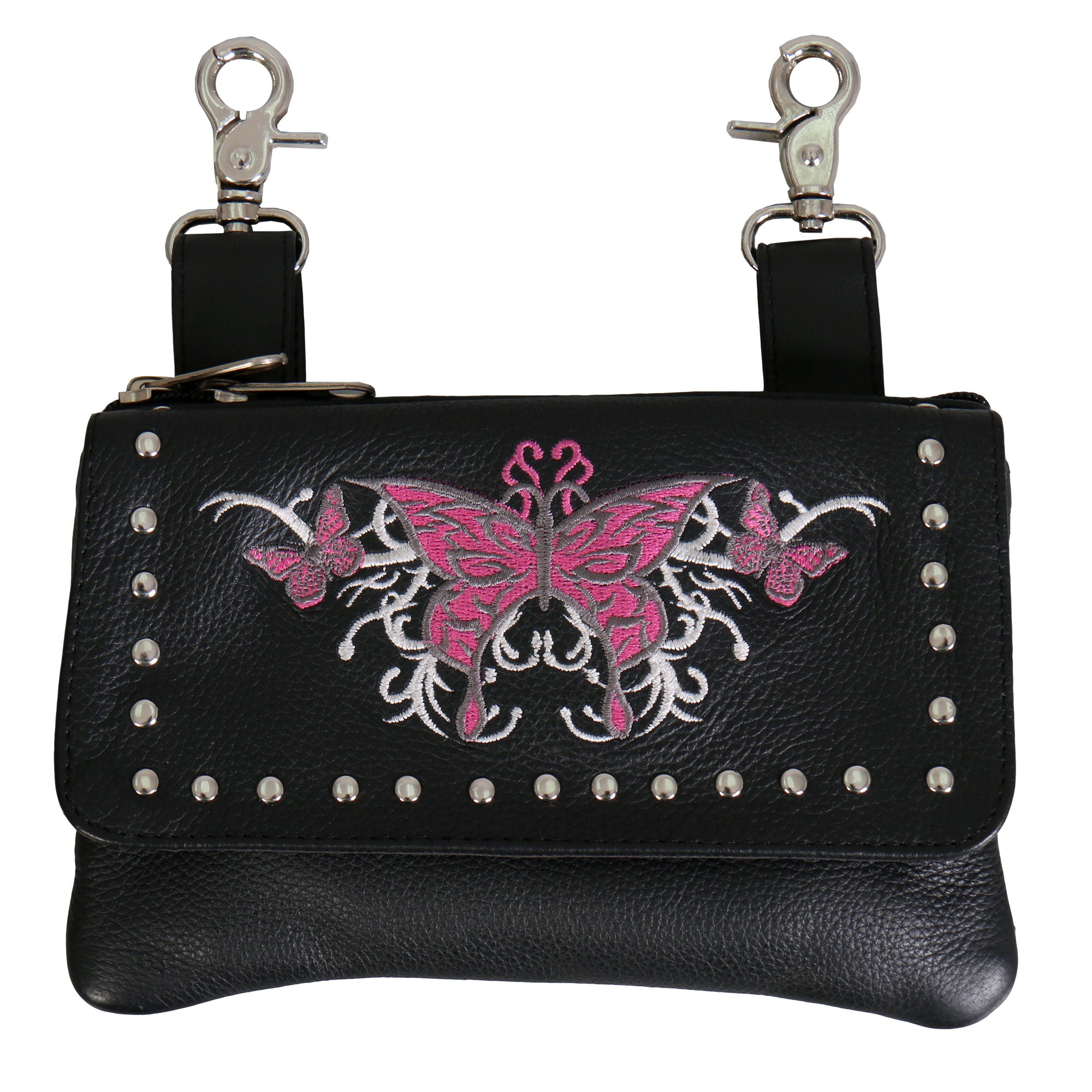 cpe2007-a01.jpg Hot Leathers CPE2007 Clip Pouch Pink Butterfly-8″X5″X1″ - Image 1