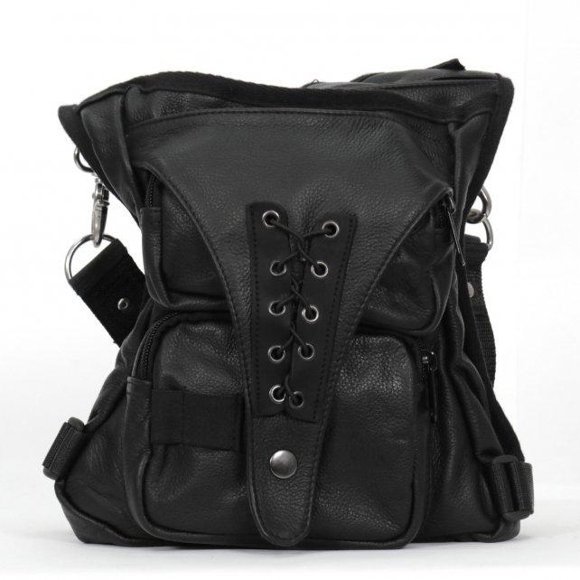 cpl1002-a01.jpg Hot Leathers CPL1002 Black Clip Pouch Leather Grommet Thigh Bag - Image 1