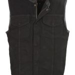 Club Vest CV3003LT Men’s Black Motorcycle Denim Vest with Concealed Snaps and Hidden Zipper