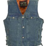 Club Vest CVM1360 Men’s Classic Side Lace Blue Denim Vest with Snap Buttons