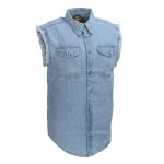 Milwaukee Leather DM1001 Men’s Blue Lightweight Denim Shirt with Frayed Cut Off Sleeveless Look