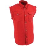 Milwaukee Leather DM4007 Men’s Red Lightweight Denim Shirt with Frayed Cut Off Sleeveless