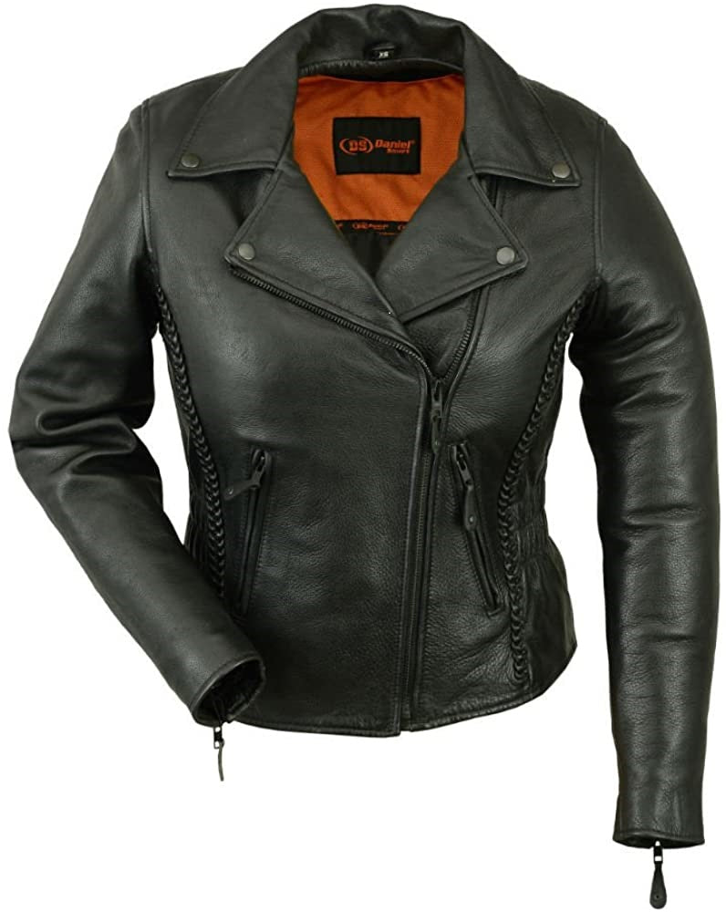 ds866.jpg First Manufacturing DS866 Women’s Black Leather Motorcycle Jacket - Image 1