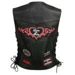 Event Leather ELL4900 Women’s ‘Love to Ride’ Black Leather Motorcycle Patched Embroidered Vests with Side Laces