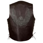 Event Leather ELM3905 ‘Mayhem’ Men’s Brown Leather Side Lace Vest with Winged Skull Emboss