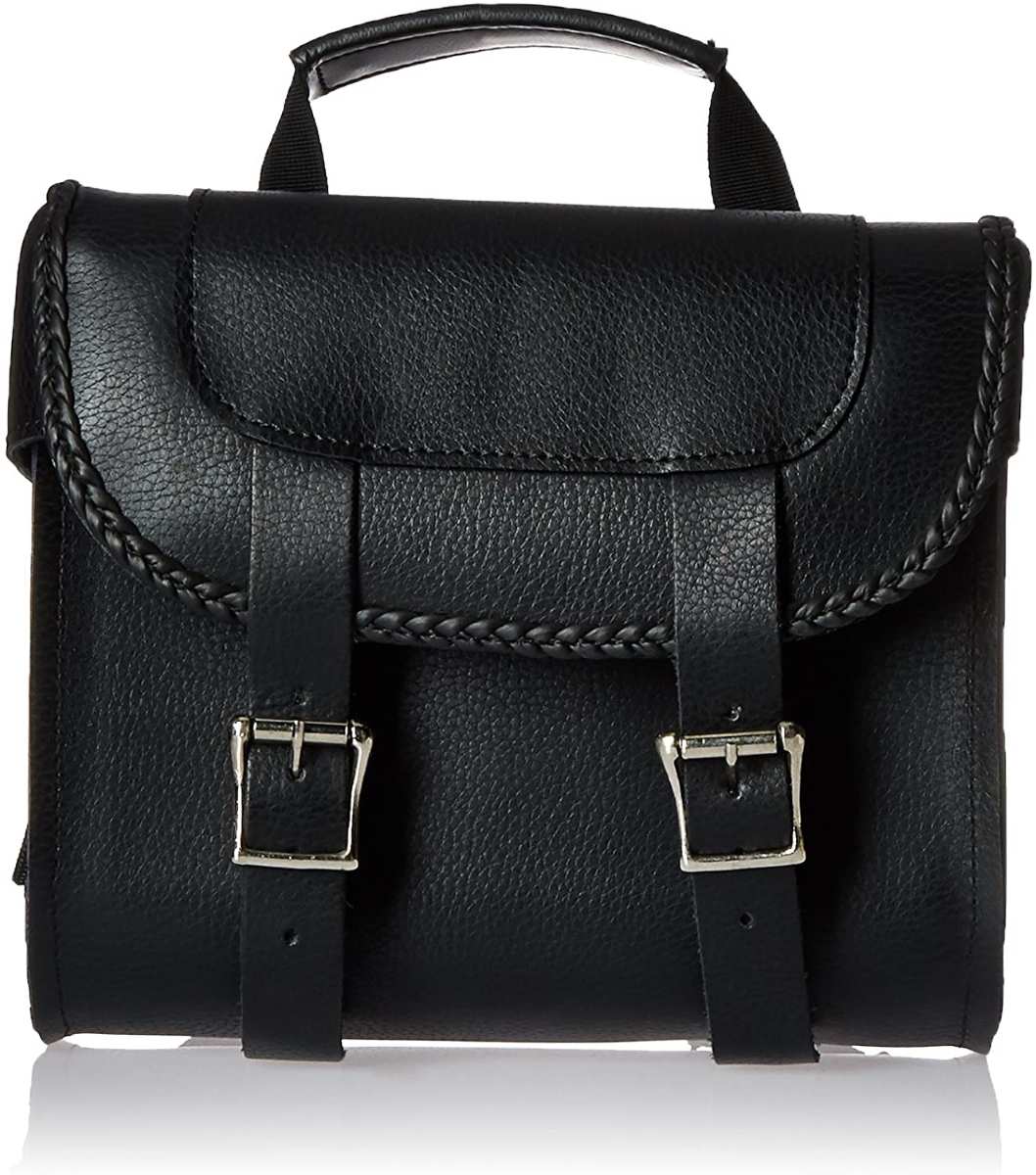 fibag8501-resize.jpg First Manufacturing FIBAG8501 Black Leather Braided Motorcycle Bar Bag - Image 1