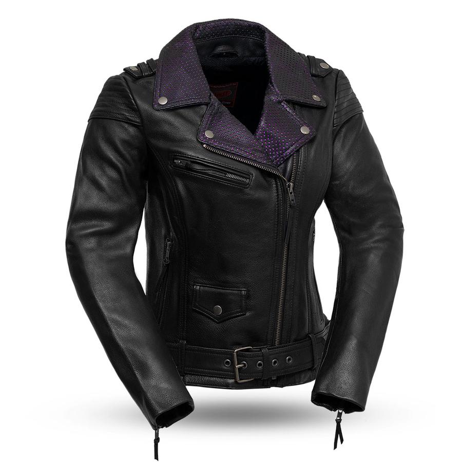fil184cs.jpg First Manufacturing FIL184CJS Women’s ‘The Iris’ Black Leather Motorcycle Jacket - Image 1