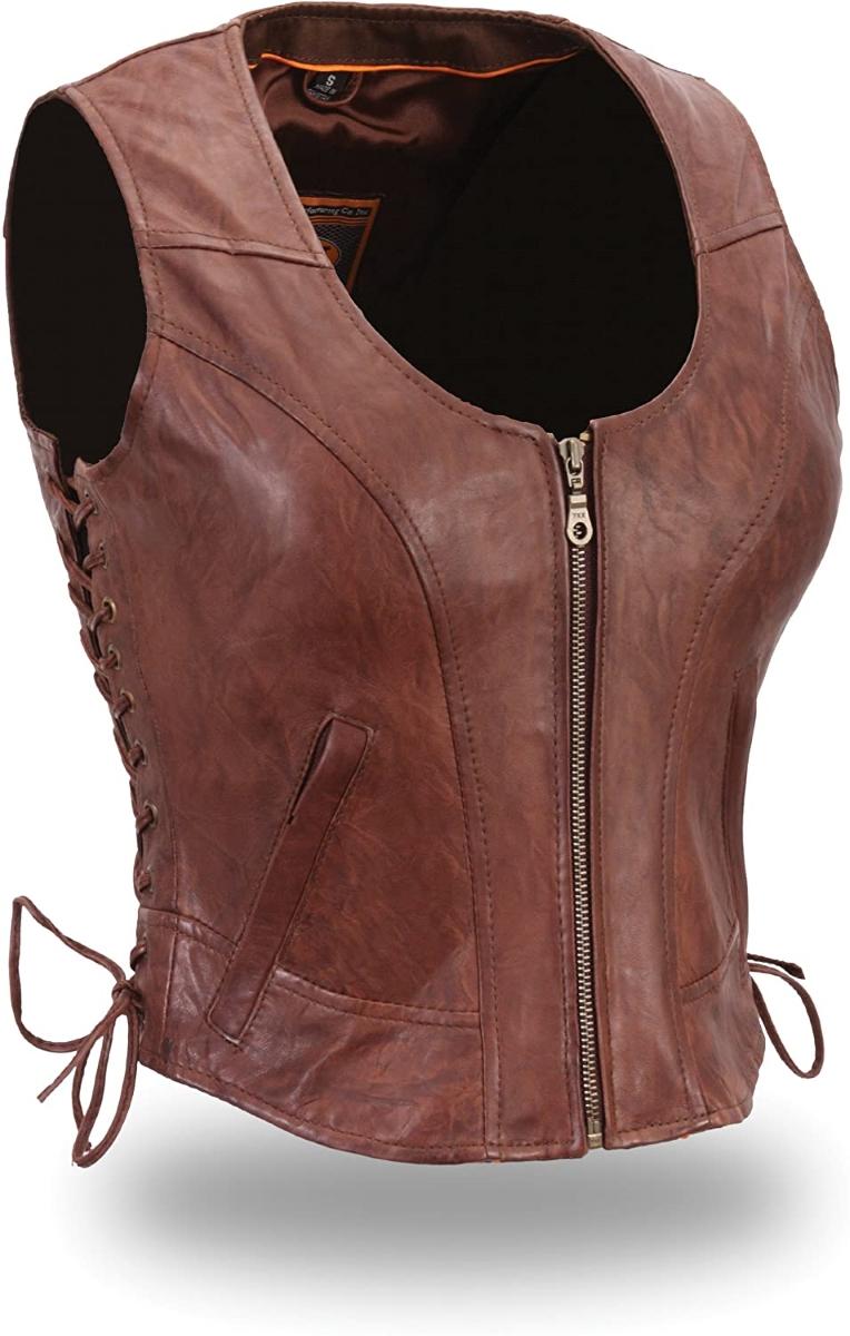 fil542svt-resize.jpg First Manufacturing FIL542SVT Women’s Brown Clean Side-Laced Vest - Image 1