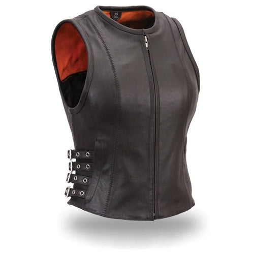 fil550csl-2.jpg First Manufacturing FIL550CSL Women’s Zip-Up Leather Motorcycle Vest - Image 1